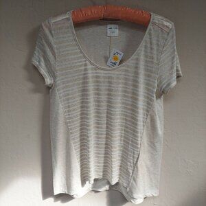 AMS Pure Collection Ava Women Short Sleeve Striped T-Shirt Size 6 Taupe New $165